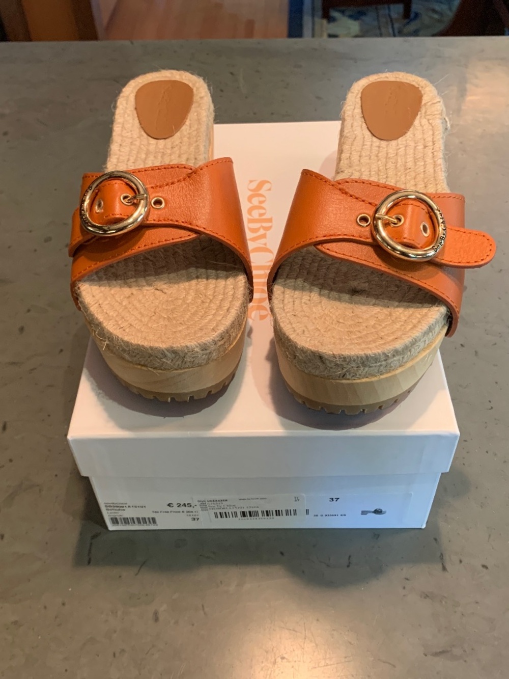 See By Chloe Leder Cognac Mule Slide